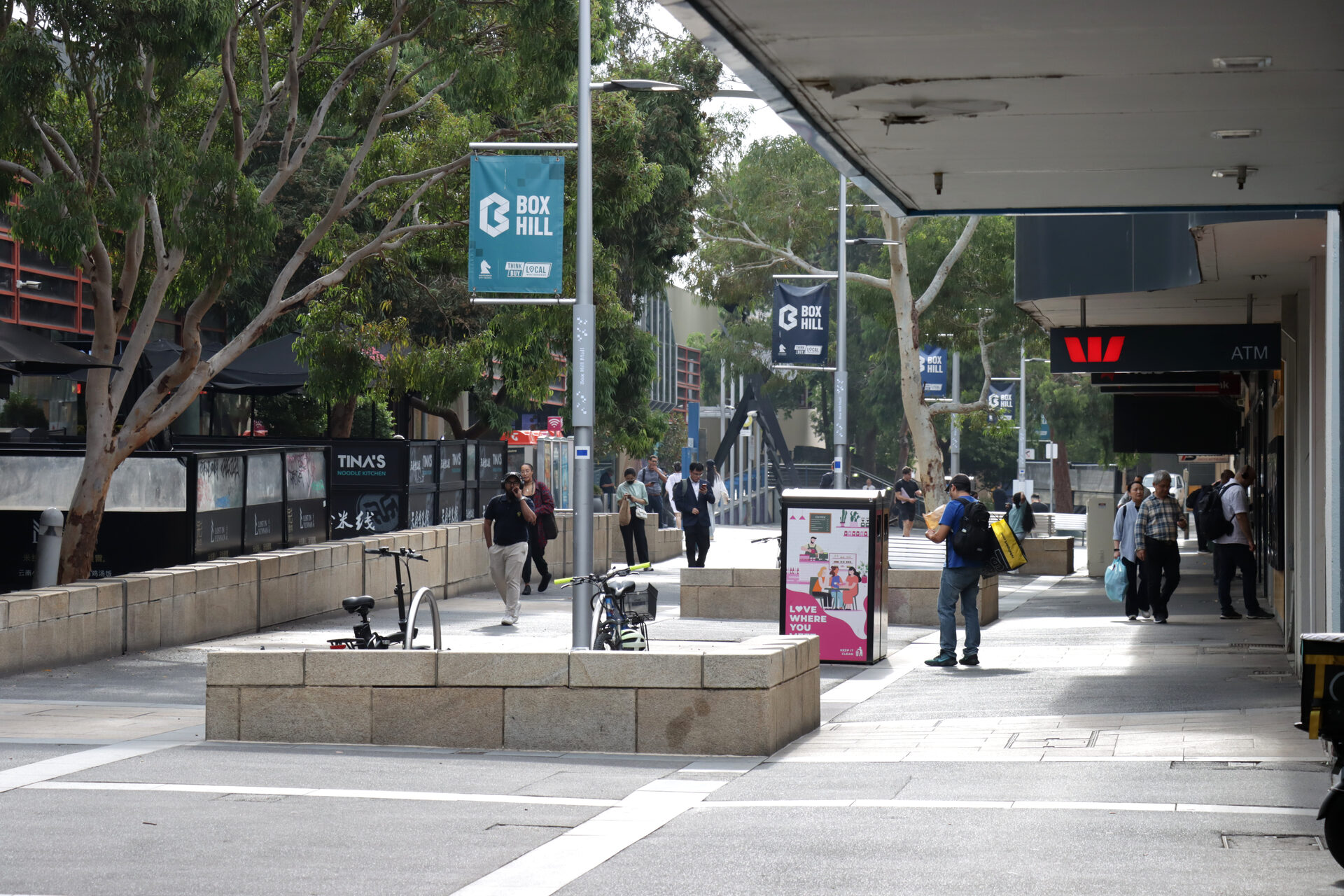 Main Street, Box Hill, looking west from Station Street, 7 February 2025